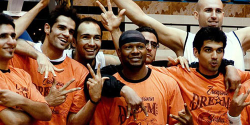 Kevin Sheppard celebrates with his A.S. Shiraz teammates.