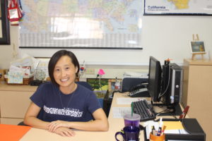 AhYoung Chi shows her College Tuesday spirit by wearing her UCSD t-shirt. Photo by Celine Rezvani