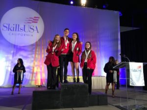 Senior Ashley Griffin and juniors Eric Ross, Molly Hersh and Rachel Gilbert take third place overall in Broadcast News at Skills USA. Photo courtesy of: CINDY DUBIN