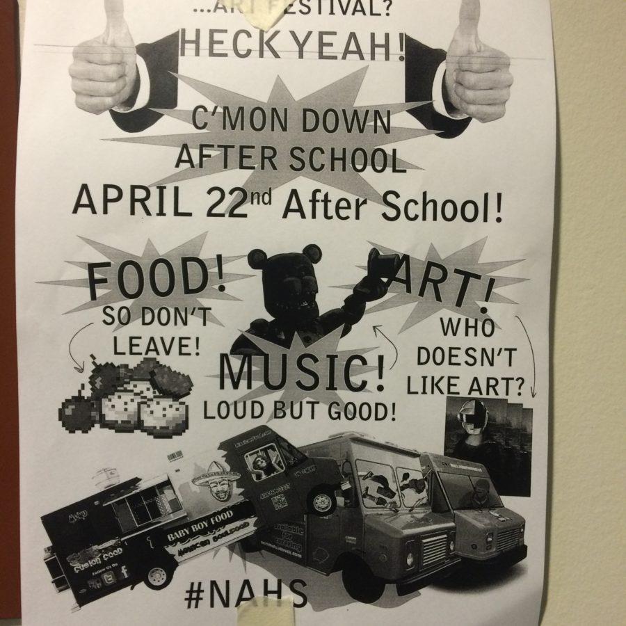 Flyers promoting the art festival can be found in the hallways.