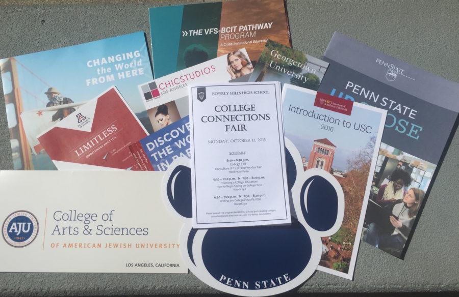 Many of the college brochures featured at the College Connections Night on Monday, Oct. 12.
