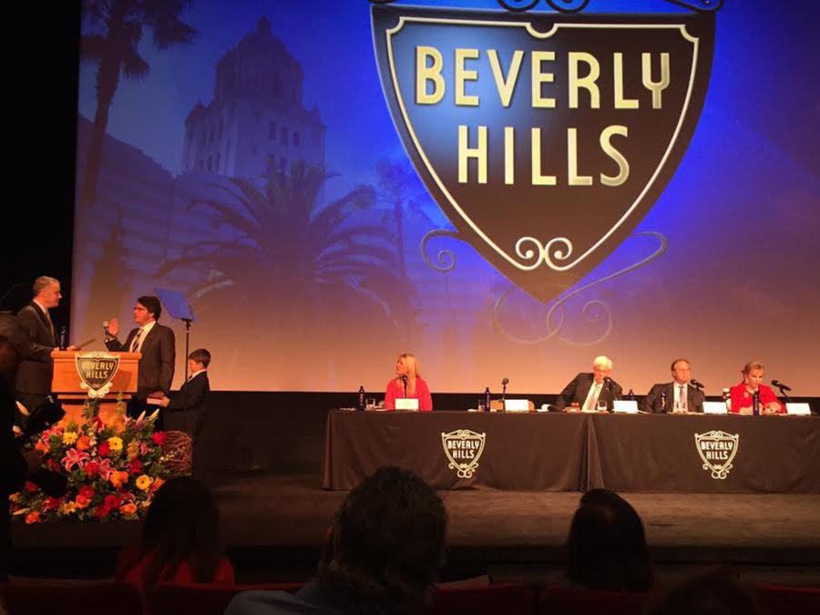 Marching band plays at Beverly Hills’ mayor installation