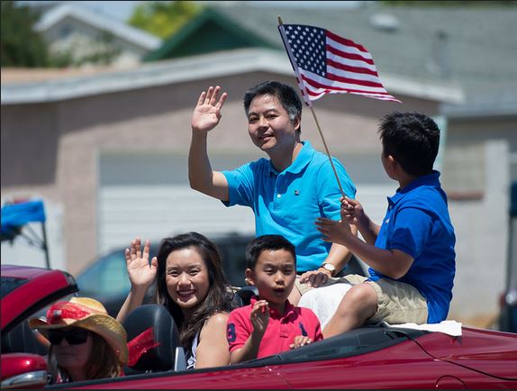 Congressman Ted Lieu, keynote speaker of Career Day 2015, waves to spectators at the Torrance Armed Forces Day Parade in 2014. Not pictured: People who skip Career Day, because they do not become successful congressmen. Photo contains no modifications and is owned by mark6muano. (Creative Commons/Flickr).
