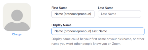 Changing your name on Zoom is easy and involves few steps. This image presents the format you may use to alter your name to include your pronouns.