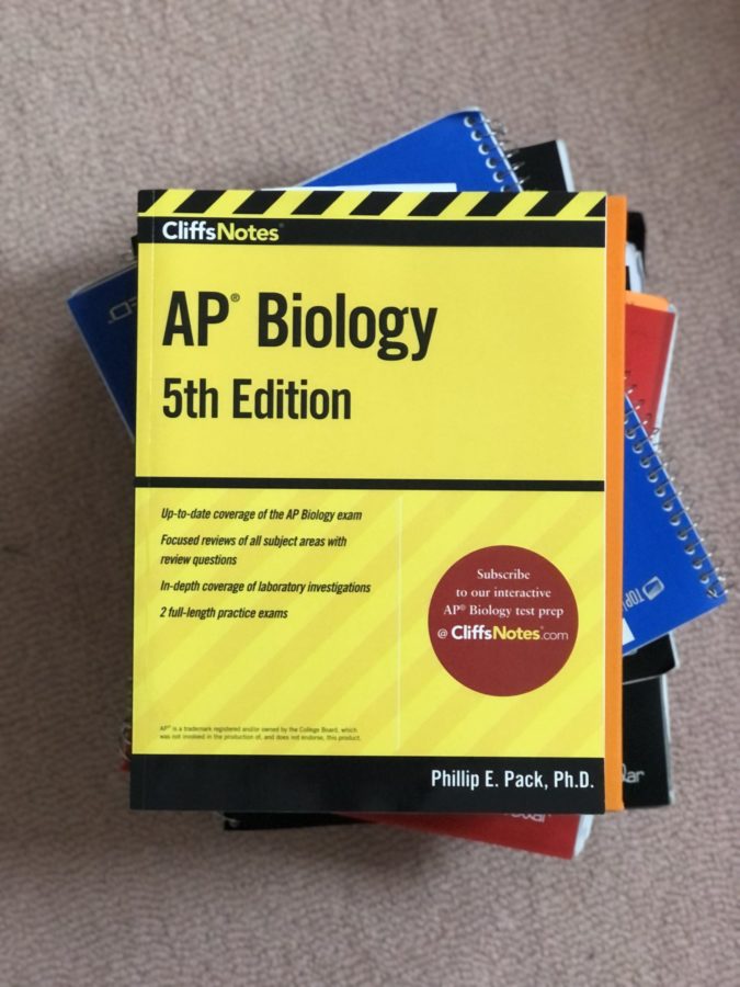 A stack of AP prep books