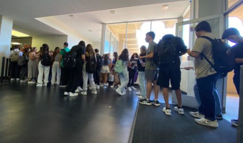 Students waiting in line to enter the cafeteria. 
Photo by: Shayda Dadvand 