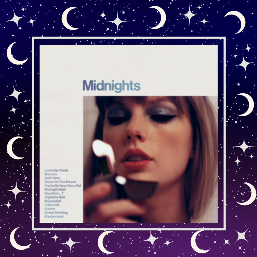 Taylor Swift’s new album “Midnights” released on October 21 at midnight EST.

Taylor Swifts album cover + Ruby Matenkos border design