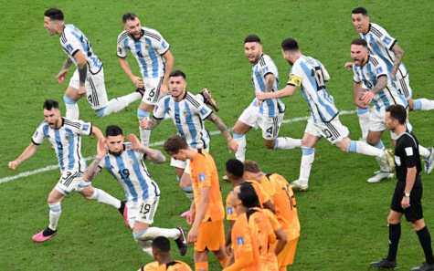 Argentinian players celebrate penalty shootout victory over the Netherlands.
Photo from The Telegraph