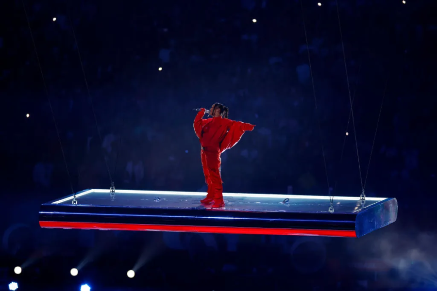 Rihanna sings at the halftime show. Photo by The Rolling Stones.