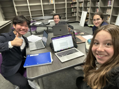 Beverly debaters work on their cases in the Carlsbad High School Library.
