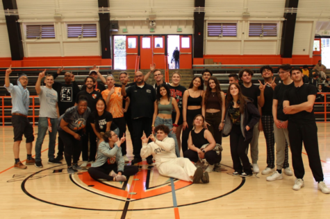 Staff and seniors pose after their annual dodgeball match.