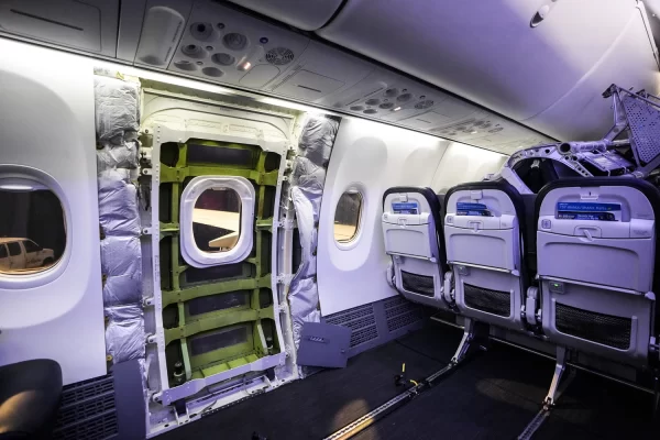 Here is a photo of the Alaska Airlines Boeing 737 Max 9 aircraft with the door detached from the place. Photo from NBC News