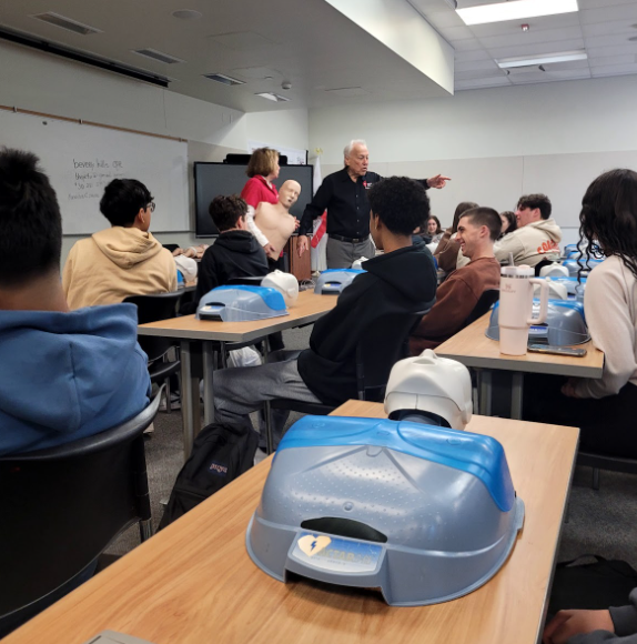 First period health class engaging in lecture about CPR.
