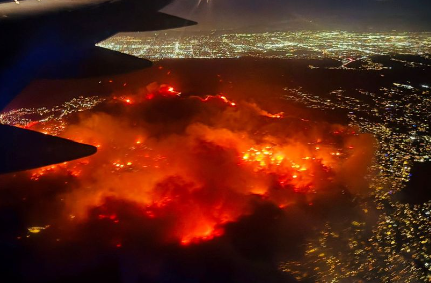 Aerial view from plane of LA fires