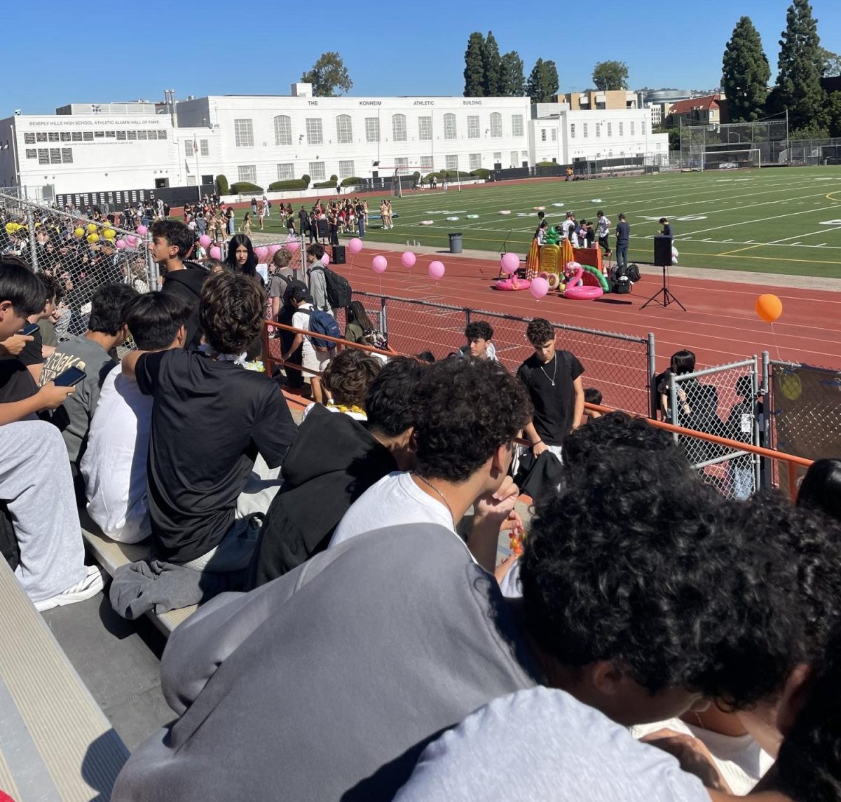 Students sit and enjoy the pep rally performances.