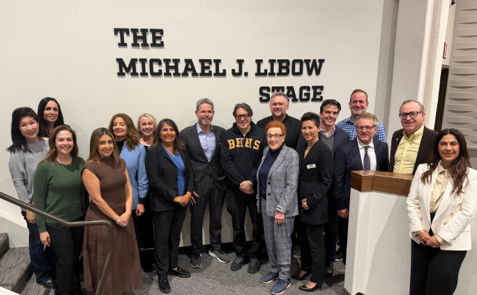 BHEF board, school board, and city council members celebrate the new Michael J. Libow stage.